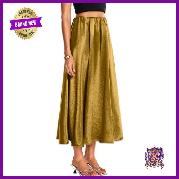 Satin Maxi Skirt High Waist A-Line Formal Occasion Wear